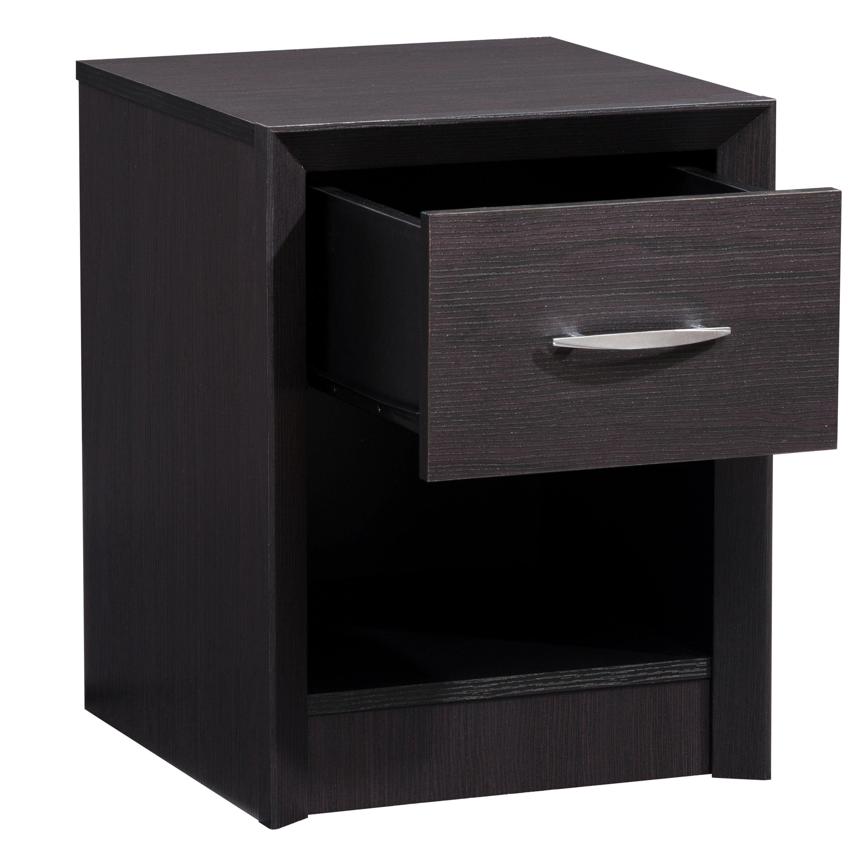 Table de chevet adulte CorLiving Newport, style moderne du milieu du siècle, en bois d'ingénierie, avec tiroir et niche ouverte, noire