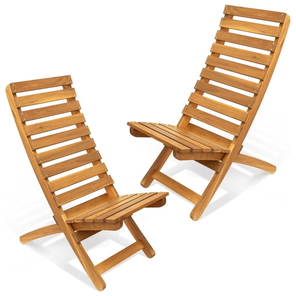 Melino 2PCS Wooden Folding Chairs, FSC Certified Acacia Low Profile Adirondack Chairs