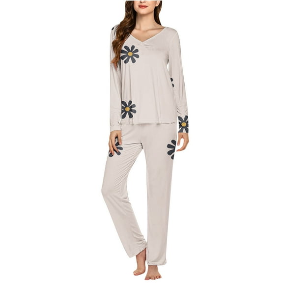 Tnhcen Women's 2 Pieces Milk Silk Long Sleeve & Pants Pajama Set V-Neck Lazy One Cozy Nightwear Homewear S-3XL