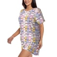 thumbnail image 2 of Naloa Cartoon Colorful Rabbit Women's Short-Sleeved Pajama Set, Loungewear, Summer pajamas, Breathable Cozy - Large, 2 of 9