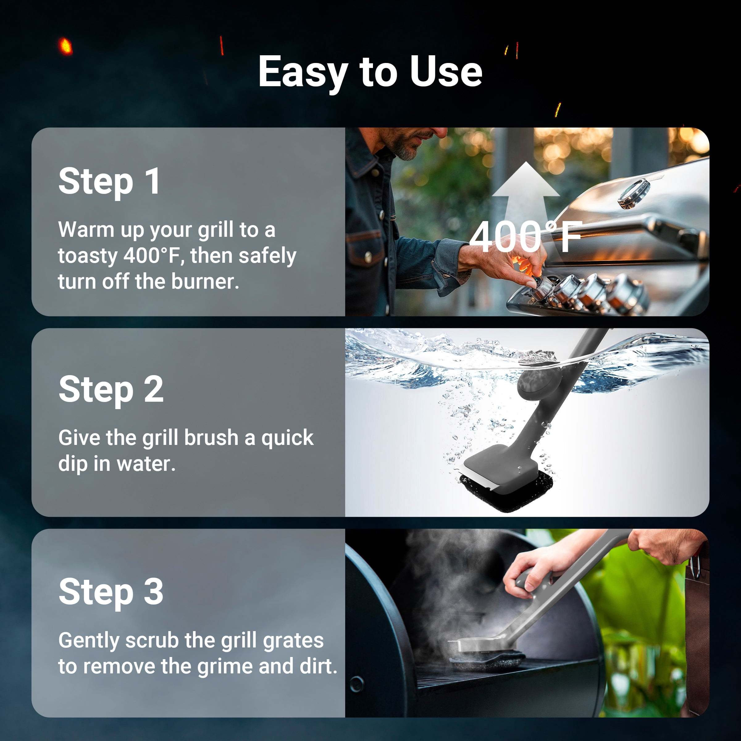 ThermoMaven Bristle-Free Steam Clean Grill Brush with Removable Replaceable Dishwasher Friendly Brush Heads and Heat Resistant Ergonomic Handle Designed to Keep Hands Safe Reduce Fatigue
