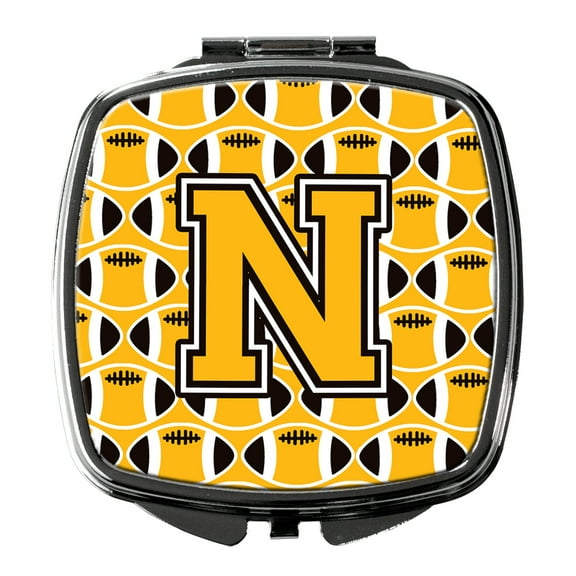 Letter N Football Black Old Gold and White Compact Mirror CJ1080-NSCM