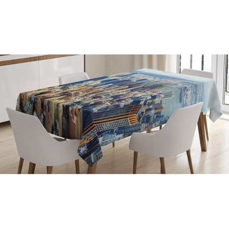 

Modern Tablecloth Aerial View of Manhattan Skyline High Skyscrapers Business Center USA Landscape Rectangular Table Cover for Dining Room Kitchen 52 X 70 Inches Light Blue Grey by Ambesonne
