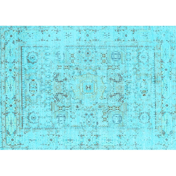 Ahgly Company Machine Washable Indoor Rectangle Oriental Light Blue Traditional Area Rugs, 2' x 5'