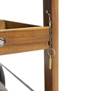Rayan Outdoor Dark Oak Acacia Wood Bar Cart with Shiny Powder Coated Aluminum Accents