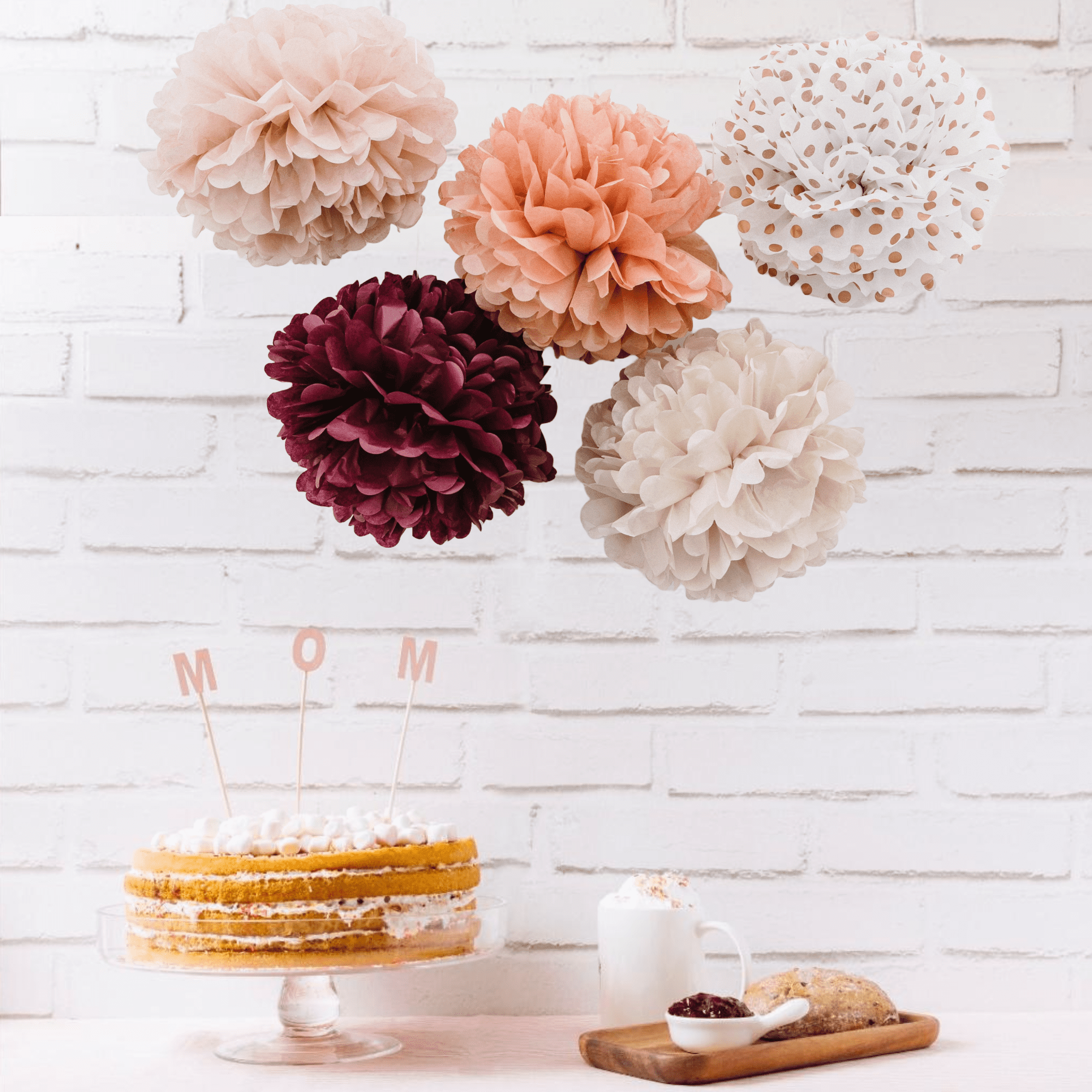 PapaKit Party Tissue Pom Pom Paper Flower Set, for Birthday Party Baby Shower Wedding Engagement Bachelorette Event Decoration ( Dusty Rose Pink, 20 Piece Set)