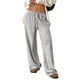 thumbnail image 3 of Pantalones Deportivos Rectos de Pierna con Cintura con Cordón para Mujer, Pantalones Casuales Holgados y Largos de Verano. Gris S, 3 of 9