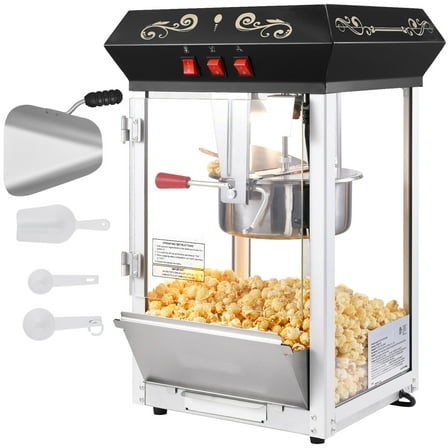 KFFKFF 8-Ounce Electric Popcorn Maker, 850W Black Popper Machine with Nonstick Kettle Includes Popcorn Scoop, 48 Servings Each Cycle