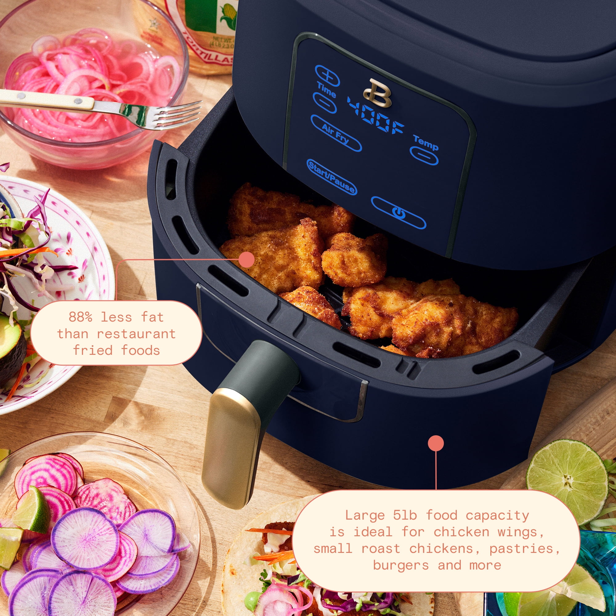 Beautiful 6 Qt Air Fryer with TurboCrisp Technology and Touch Activated Display Starry Night by Drew Barrymore Blue Walmart Business Supplies