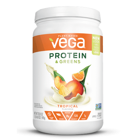 Vega Plant Protein & Greens Powder, Tropical, 20g Protein, 1.3