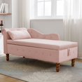thumbnail image 3 of Pink Velvet Chaise Lounge Chair with Storage and Pillow - Classic Rolled Arm Design, 3 of 10