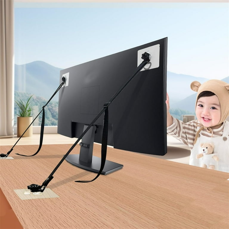 2 Pack Adjustable TV Safety Straps, No-Drill Adhesive TV Anti-Tip Straps Furniture Anchors For Baby Proofing, Flat Screens Fix To Wall,Cabinet,Stand Or Desk, Earthquake Strap TVs Safety Strap
