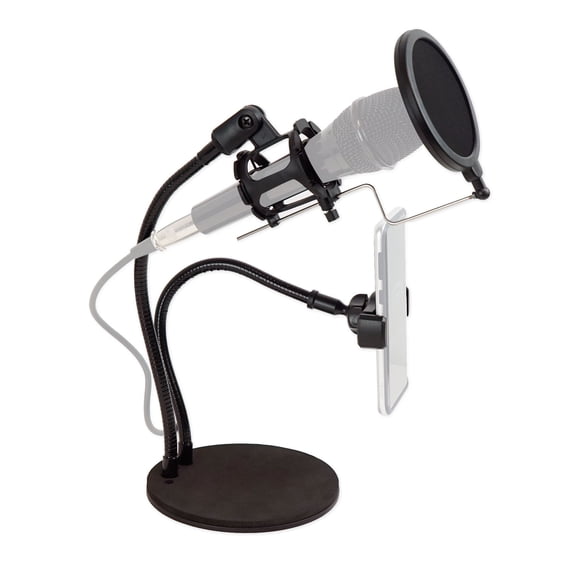 Technical Pro Broadcast Podcast Podcasting Desk Stand w/ Phone   Mic Holders