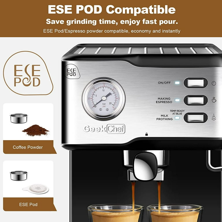 Chefman 4-in-1 Espresso Machine with Steamer & Milk Frother, 1.5 Liter,  Stainless Steel 