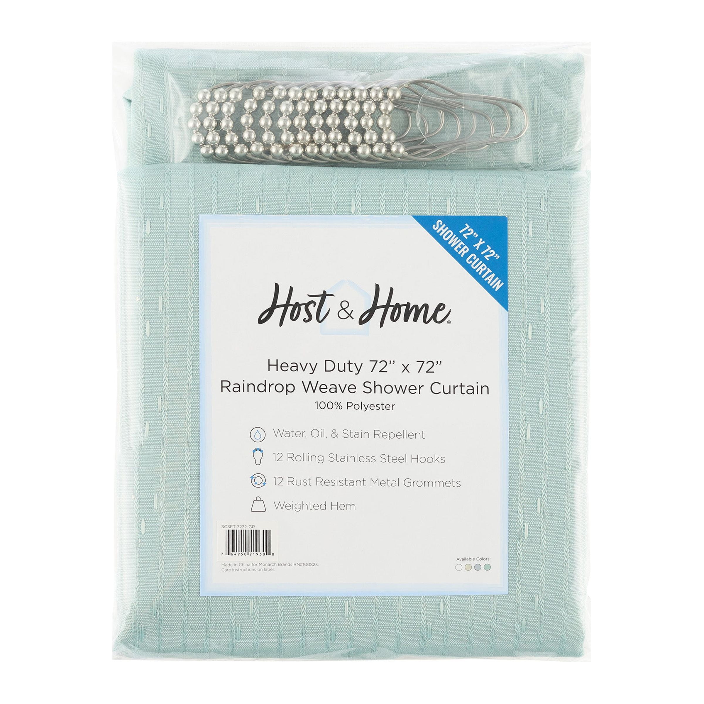 Host & Home Shower Curtain Set (Bulk Case of 12) - 72x72, Raindrop Pattern, Silt Green