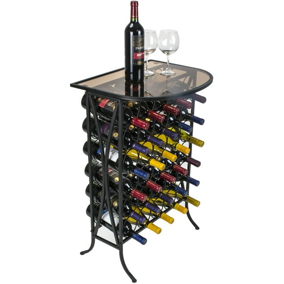 Sorbus Bordeaux Chateau Style Wine Rack Stand with Glass Table Top, Holds 30 Bottles, Elegant French Style Wine Rack for Home Bar