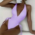 thumbnail image 3 of Sngxgn Women's Swimsuit Tummy Control Bathing Suit Ruffle V Neck Swimwear(Purple,XL), 3 of 3
