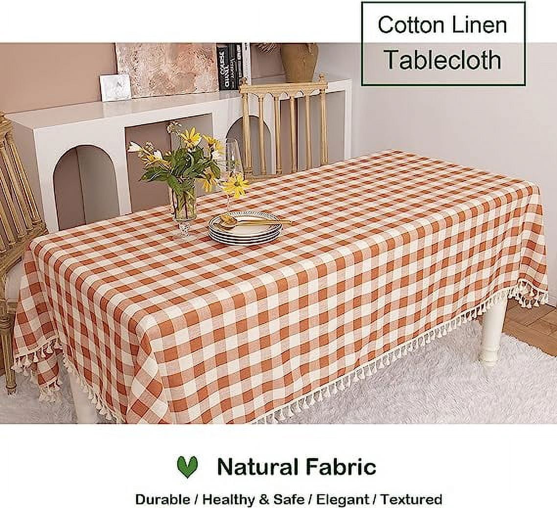 Namzi-b Checkered Rectangle Tablecloth, Heavy Weight Wrinkle Free Cotton Linen Table Cloth Plaid Table Cover for Spring Summer Picnic Kitchen Dinner Restaurant Outdoor ,51*70.8in, Orange