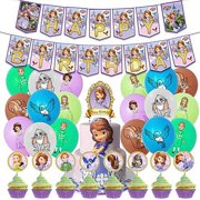 Nelton Birthday Party Supplies For Sofia The First Includes Banner - Cake Topper - 24 Cupcake Toppers - 18 Balloons