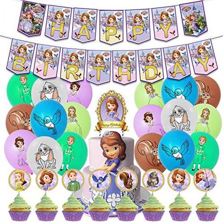 Nelton Birthday Party Supplies For Sofia The First Includes Banner - Cake Topper - 24 Cupcake Toppers - 18 Balloons