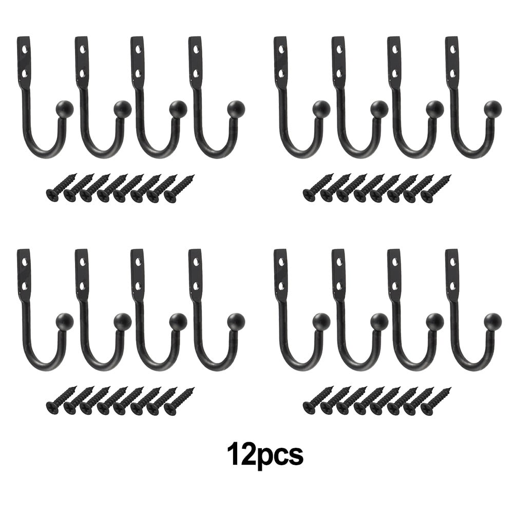 Black Coat Robe Hooks Wall Door Hat Coat Clothes Hanger + Screws Pack