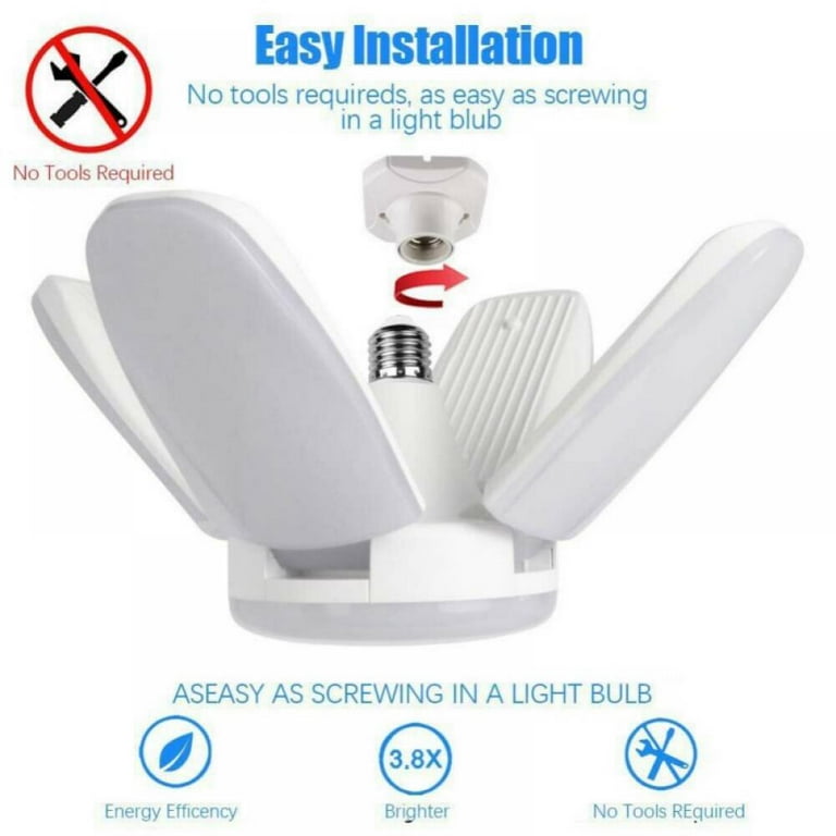 Led Garage Warm Lights Lighting Deformable 80W Basement Lights Illuminator 360 Five Lights Ceiling Led Shop Lights