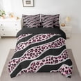 thumbnail image 3 of Homewish Modern Leopard Print Twin Bedding Sets 7-Piece for Female, Fashion Lines Stripes Bedding Comforter Set, Black Pink Abstract Ombre Reversible Sheet Sets, Luxury Bedroom Decor, 3 of 8