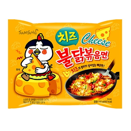 Samyang Buldak CHEESE Hot Chicken Flavor Ramen Stir-Fried with Wooden Chopsticks 4.94 Oz. (Pack of 2)