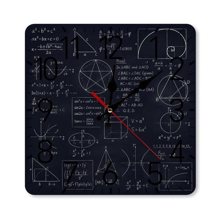 RKSupls 10×10inch Square Silent Wall Clock Wooden Frame, Mathematics Formulas Chalkboard Scale Decorative Clock for Home Bedroom Living Room Office