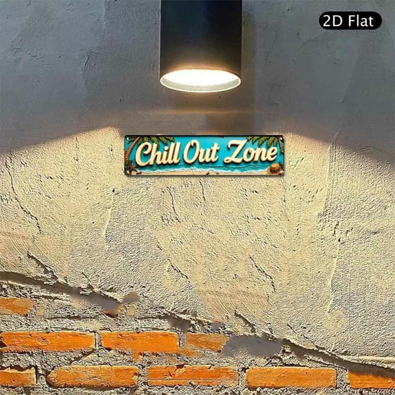 Chill Out Zone Aluminum Wall Art 4x16 Inch Tropical Beach Design Metal Sign 1pc for Summer Vacation Home Decor Outdoor Patio Pool Area