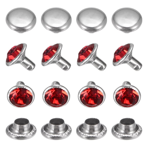 Uxcell Clear Rhinestone Rivets 0.31 inch 100 Pcs Crystal Rivets Use for DIY Craft Making Red Studs for Clothing