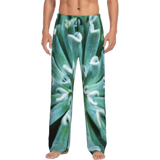 Fotbe Teal Cactus Pantalones de Pijama para Hombre, Pantalones de Dormir, Pantalones de Casa con Cintura Ajustable y Bolsillos-3X-Large