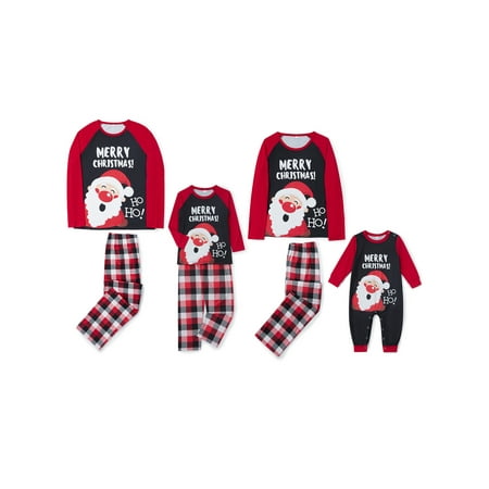 

Afunbaby Christmas Family Matching Pajamas Set Adult Kids Baby Santa Print Tops and Casual Plaid Pants Sleepwear