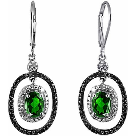 2.40 Carat T.G.W. Chrome Diopside Gemstone and White Diamond Accent Earrings