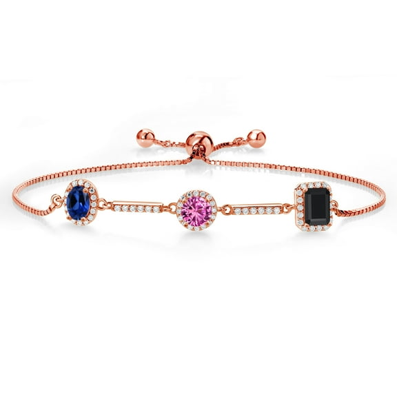 Gem Stone King 1.71 Ct Blue Created Sapphire Pink Created Sapphire 18K Rose Gold Plated Silver Bracelet for Women