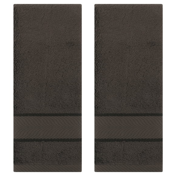 REGALWOVEN Ensemble de 2 Serviettes à Main Unies à Rayures, Serviette Décorative de Salle de Bain en Coton Douce et Absorbante Brun Foncé 14 Pouces x 30 Pouces