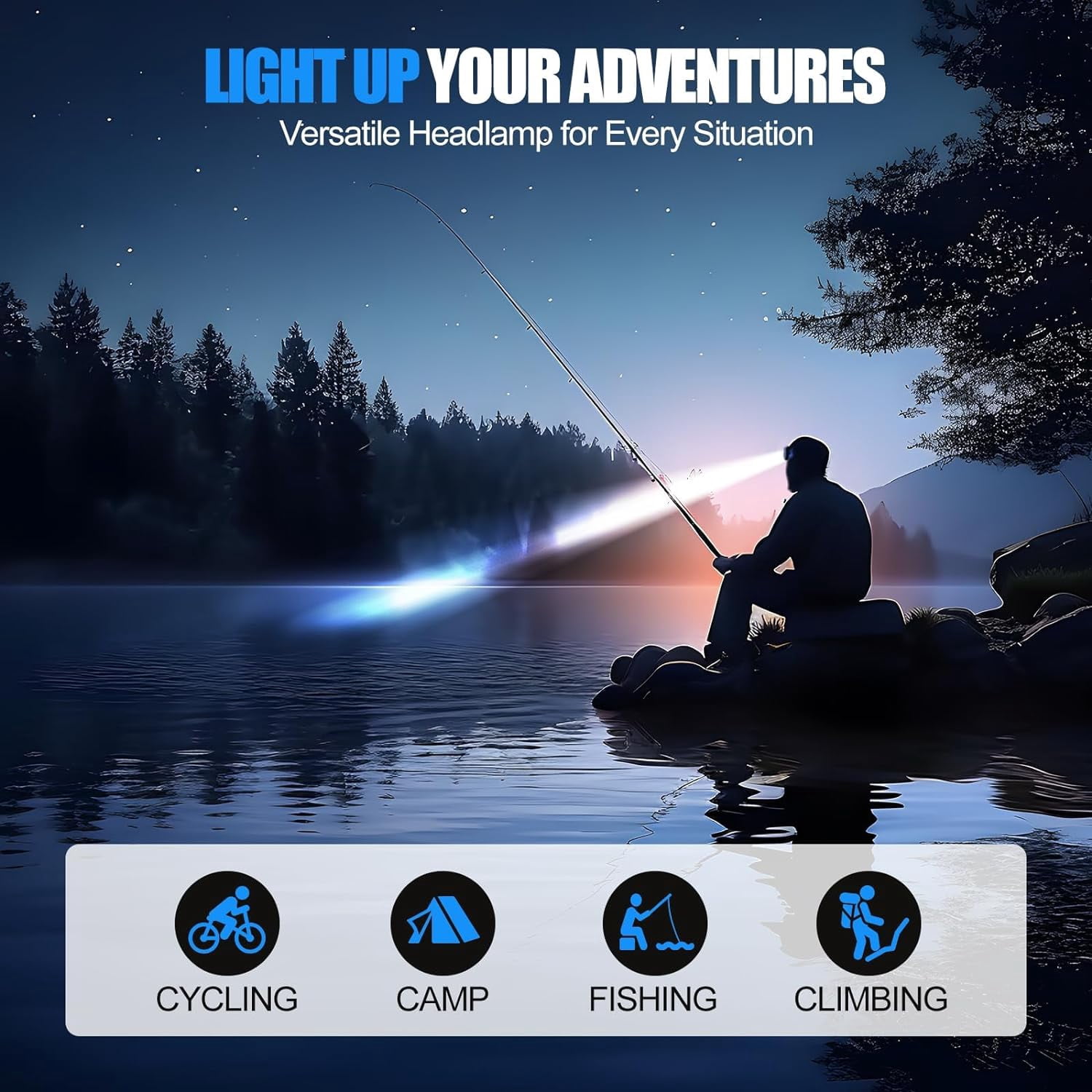 PINSAI Headlamp Rechargeable with LED High Lumen Super Bright, Waterproof Lightweigh 8 Modes Forehead Head Flashlight for Outdoor Running Hiking Camping Gear