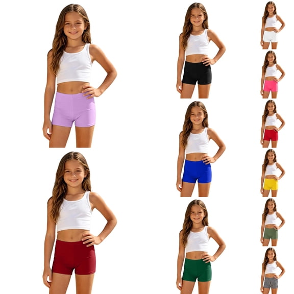 Shadoumai Girls Swim Shorts High Waisted Adjustable Ruched Side Bathing Suit Bottom Tummy Control Swimsuit Boyshorts 5-14 Years