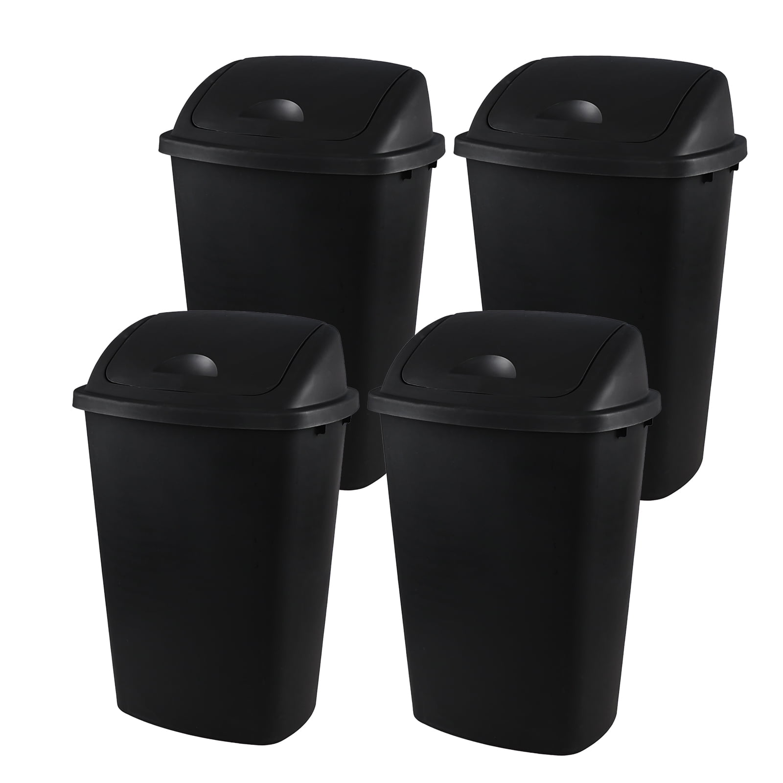 4-pack Lesbye 13 Gallon Plastic Tall Garbage Bin with Swing Lid, Black Large Trash Can, 4 Pack — Home & Garage Storage, Stackable Design