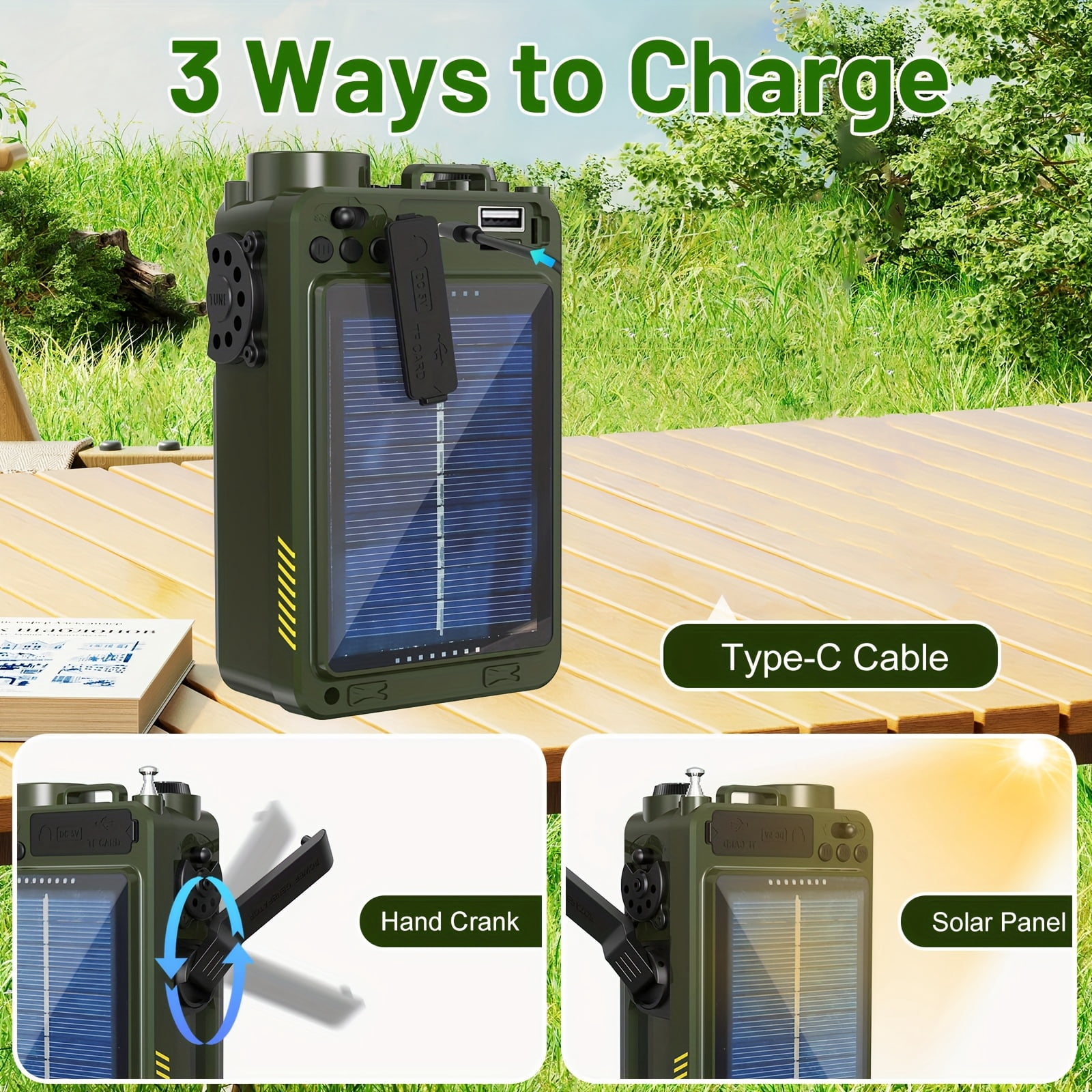 Emergency Radio: 4000mAh, Digital Shortwave, AM/FM/SW, NOAA, SD/USB MP3, Hand Crank, Solar Power, SOS Flashlight