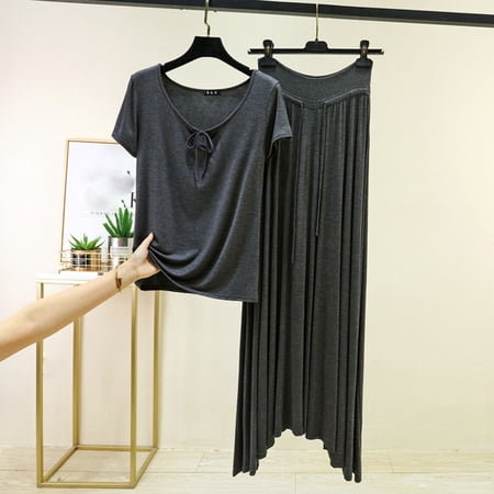 Taylonsss Womens Dress Pajamas Sets Two PIece Outfit Casual V-Neck Short Sleeve Tops Elastic Waist Maxi Skirts Lounge Sleepwear