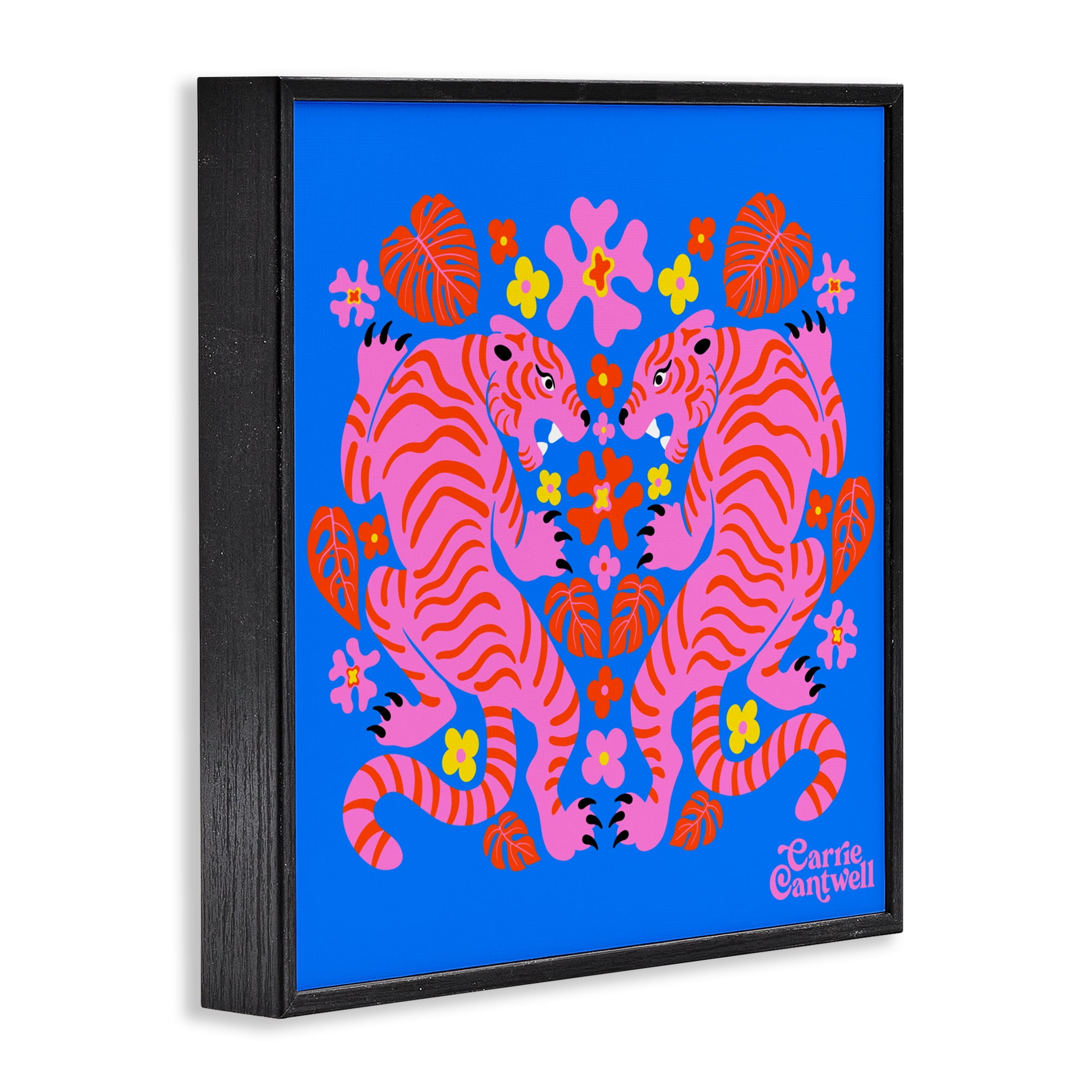 Stupell Industries Pink Tigers and Monstera Black Framed Giclee Art, design by Carrie Cantwell