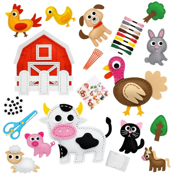 Wekvgz Sewing Craft Kit Funny Kid Felt Sewing Kit Complete DIY Crafting and Sewing Set Beginner Art Craft Supplies Set Children Sewing Kit for 8 Years Old and Over