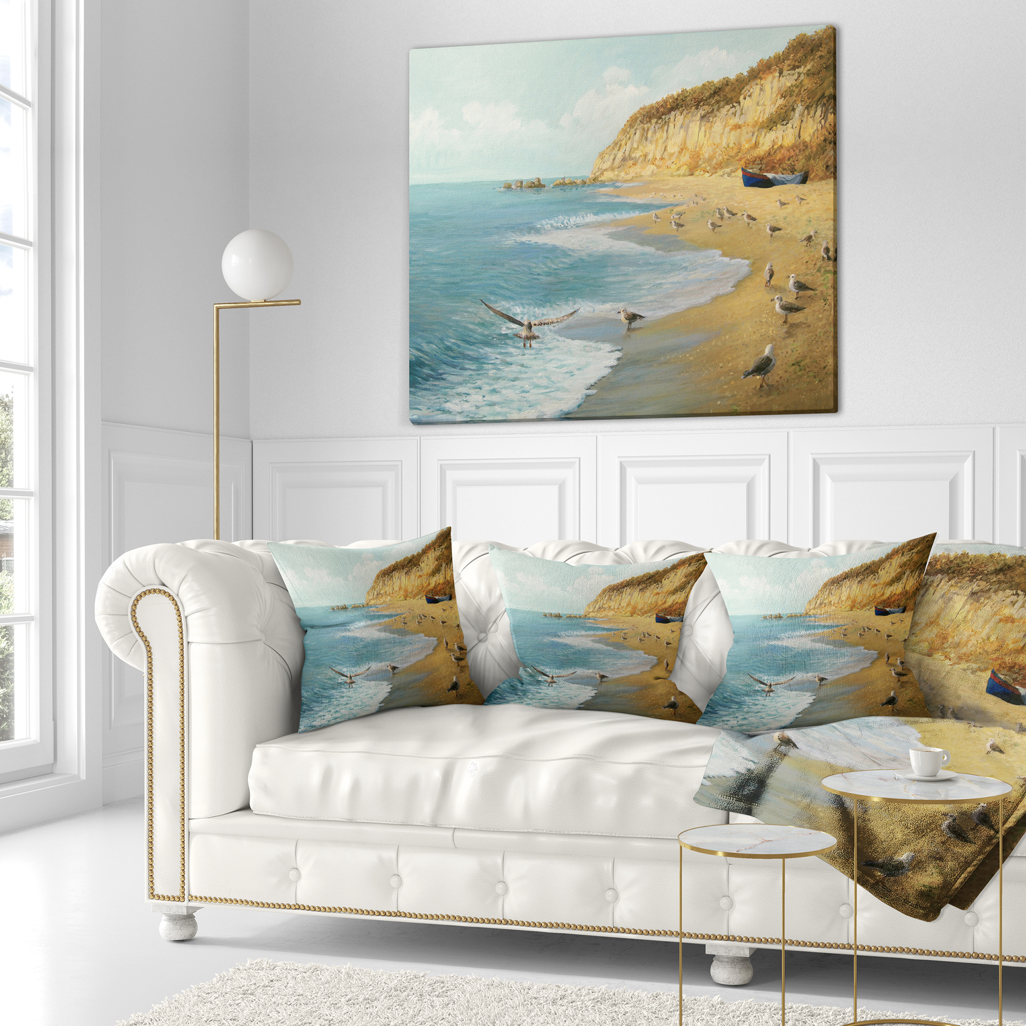 Designart The Calm Beach - Landscape Painting Throw Pillow - 16x16