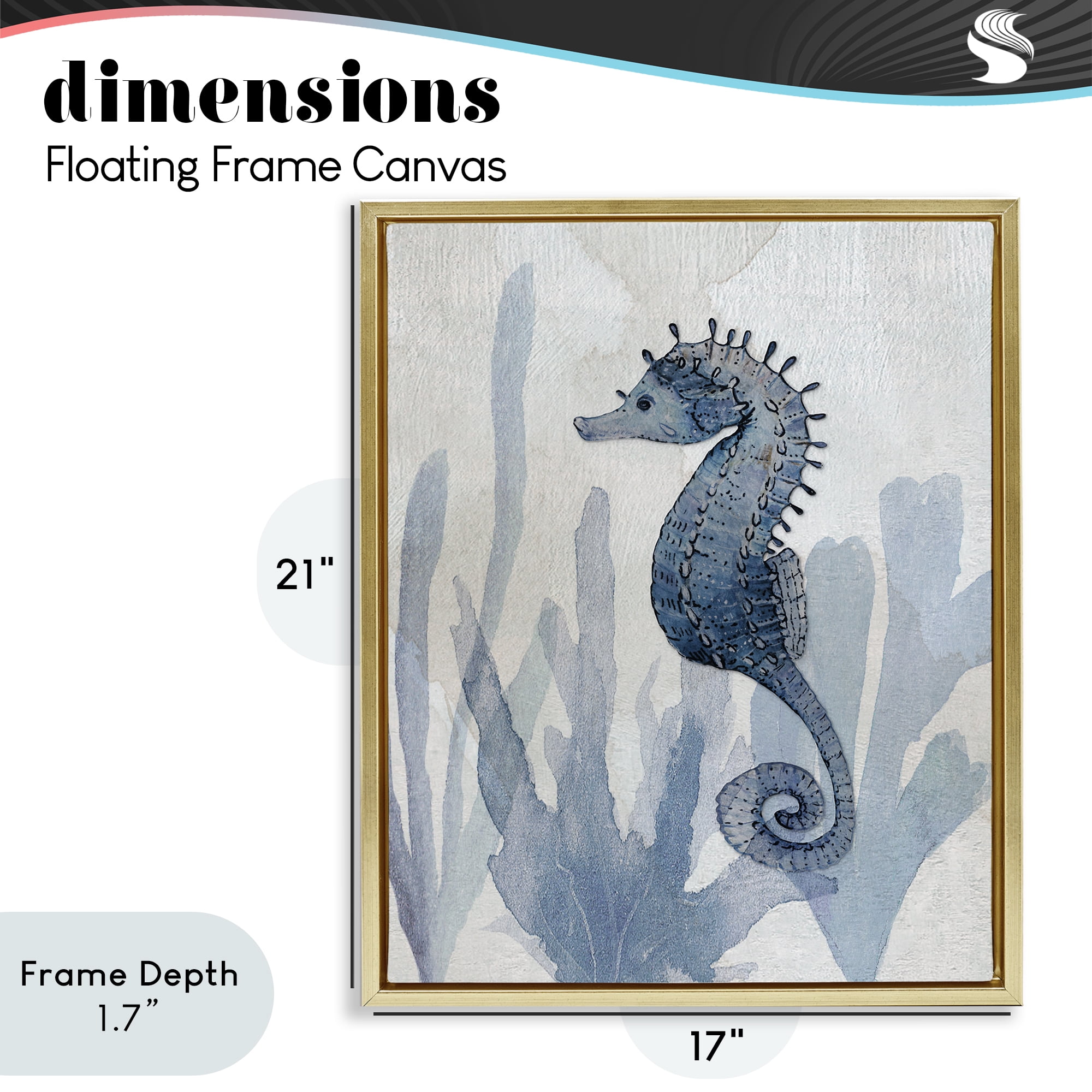 Stupell Industries Organic Seaweed & Seahorse Gold Framed Floater Canvas Wall Art, design by Susan Jill