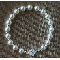 K-KED NATURAL 7-8MM AKOYA GENUINE WHITE ROUND PEARL BRACELET 7.5-8" 925 SILVER