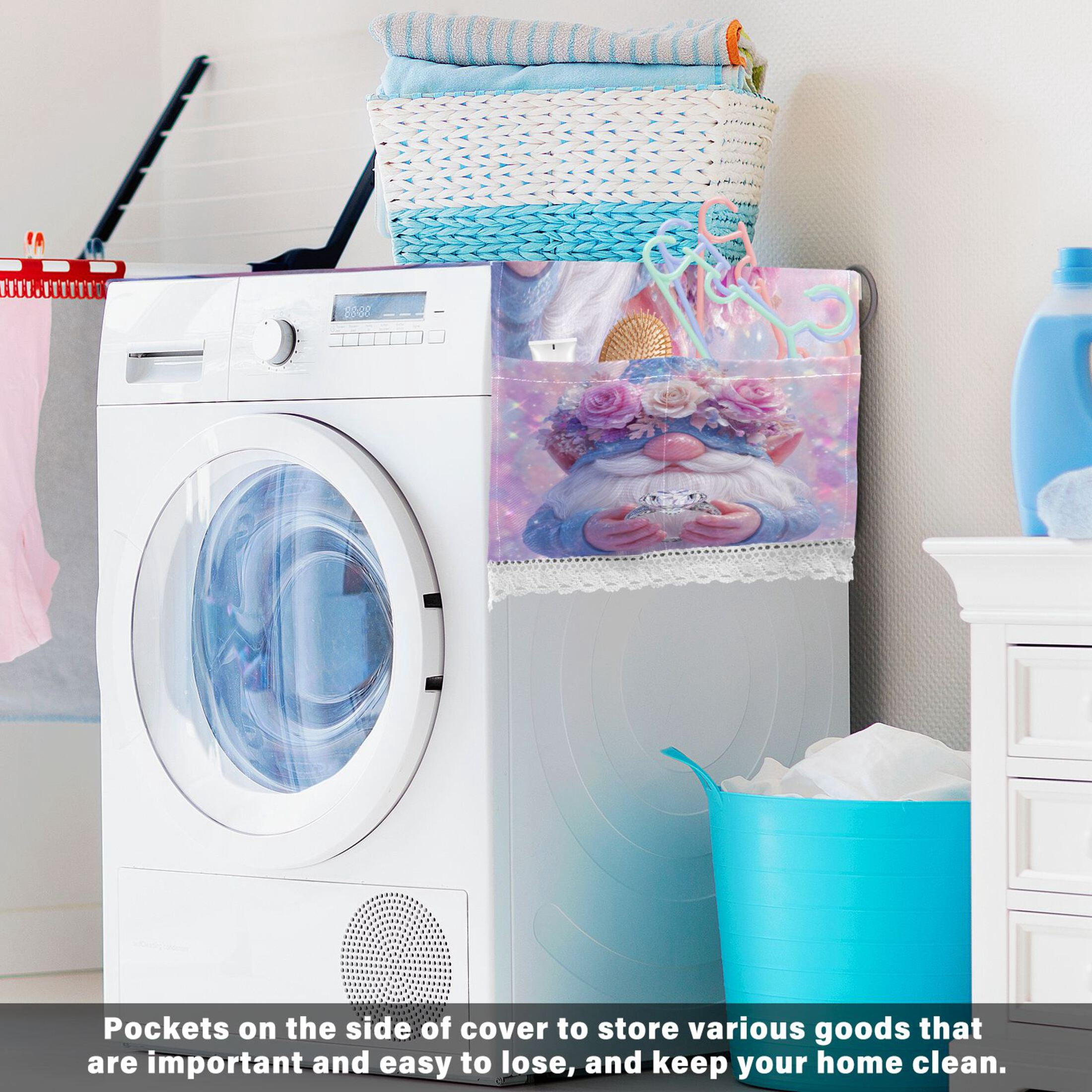 Wobogo Diamond Dwarf Washing Machine Cover Dustproof Washer Dryer Cover Waterproof Laundry Room Decorative Protector