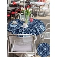 thumbnail image 6 of Outdoor Tablecloth with Umbrella Hole Zipper Navy Blue Flowers Round Tablecloth 60" Waterproof Outside Table Cloth Spring Floral Farmhouse Art Patio Table Cover Tablecloths for Picnic Party, 6 of 8