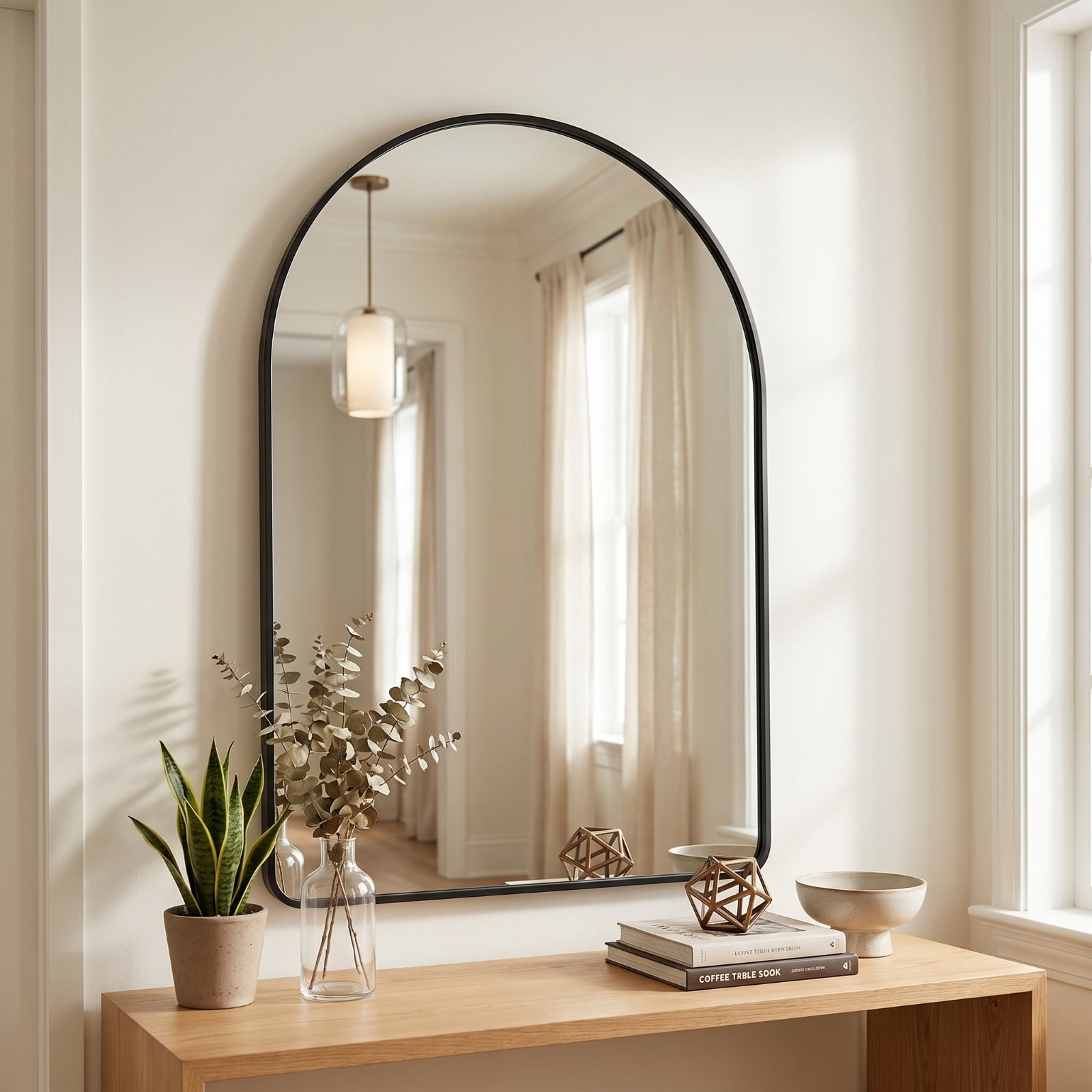Gleamira 30"x40" Arched Bathroom Wall Mirror Rounded Corner Vanity Mirror with Metal Frame, Black