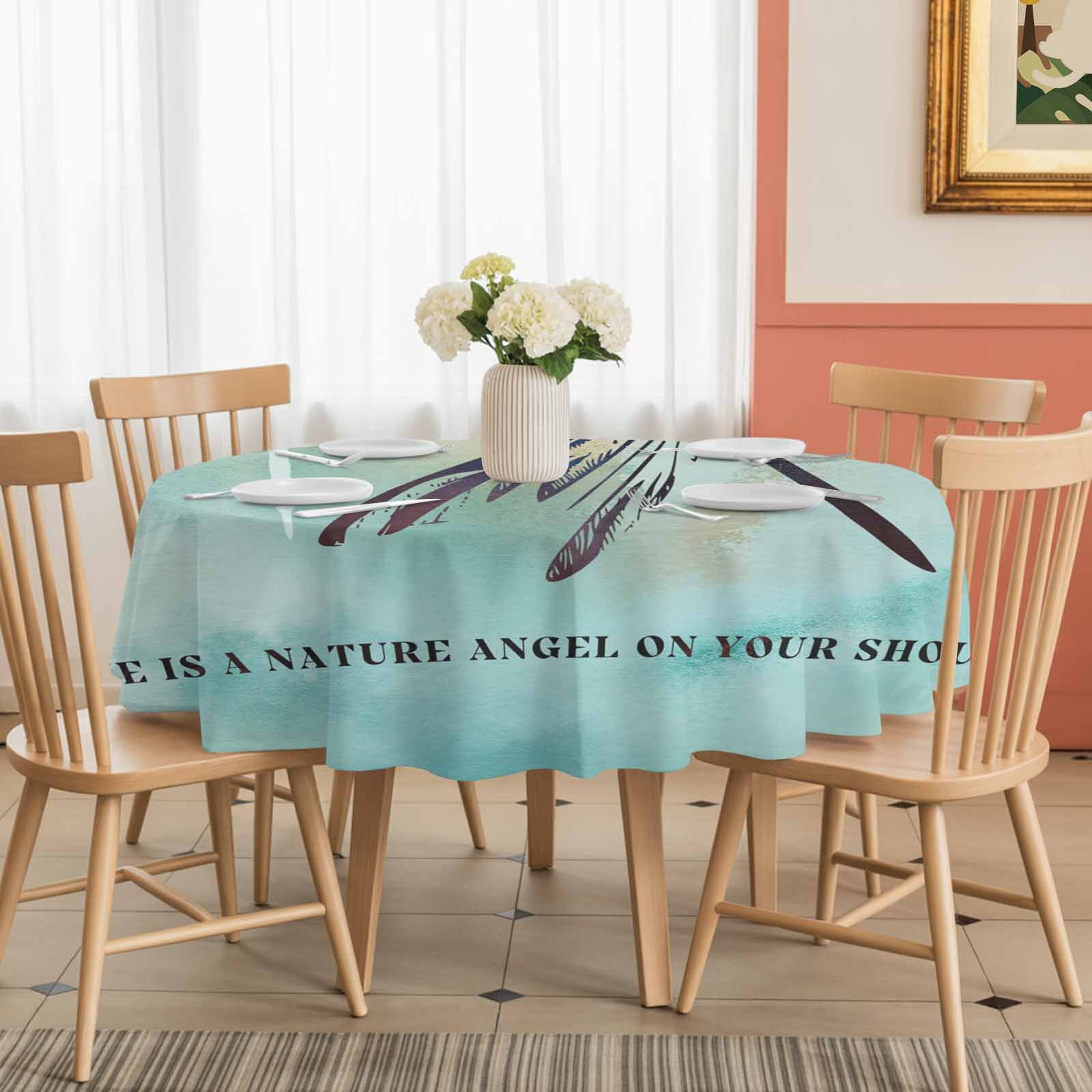 Round Tablecloth Vintage Dragonfly Waterproof Oil Proof Polyester Table Cloth Cover Decor for Home Dining Outdoor,Patio,Parties, 60" Dia. Teal Blue